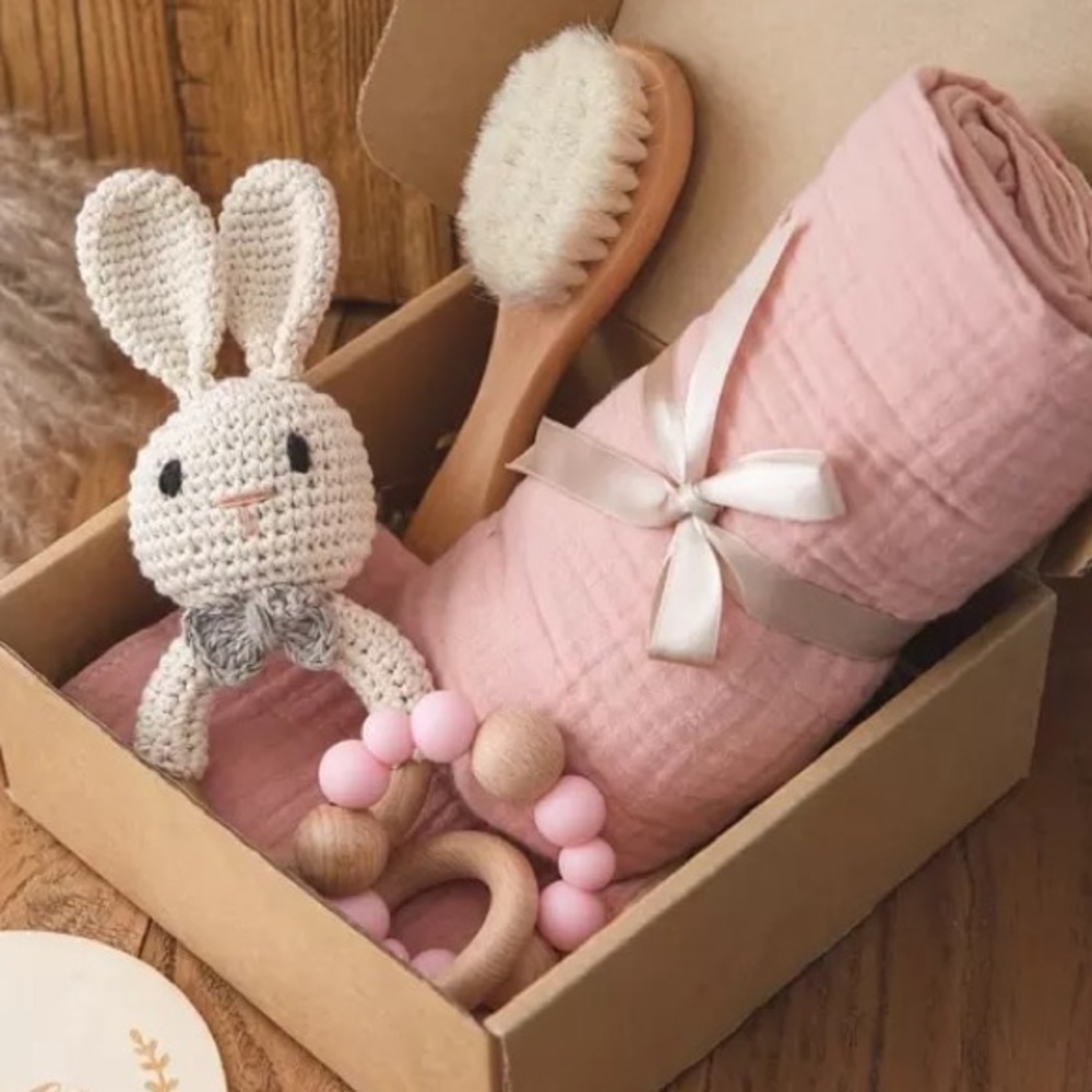 Crotchet & Wooden Bunny Baby Teething Rattle